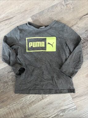 Puma Gray Long Sleeve Tee with Neon Yellow Logo